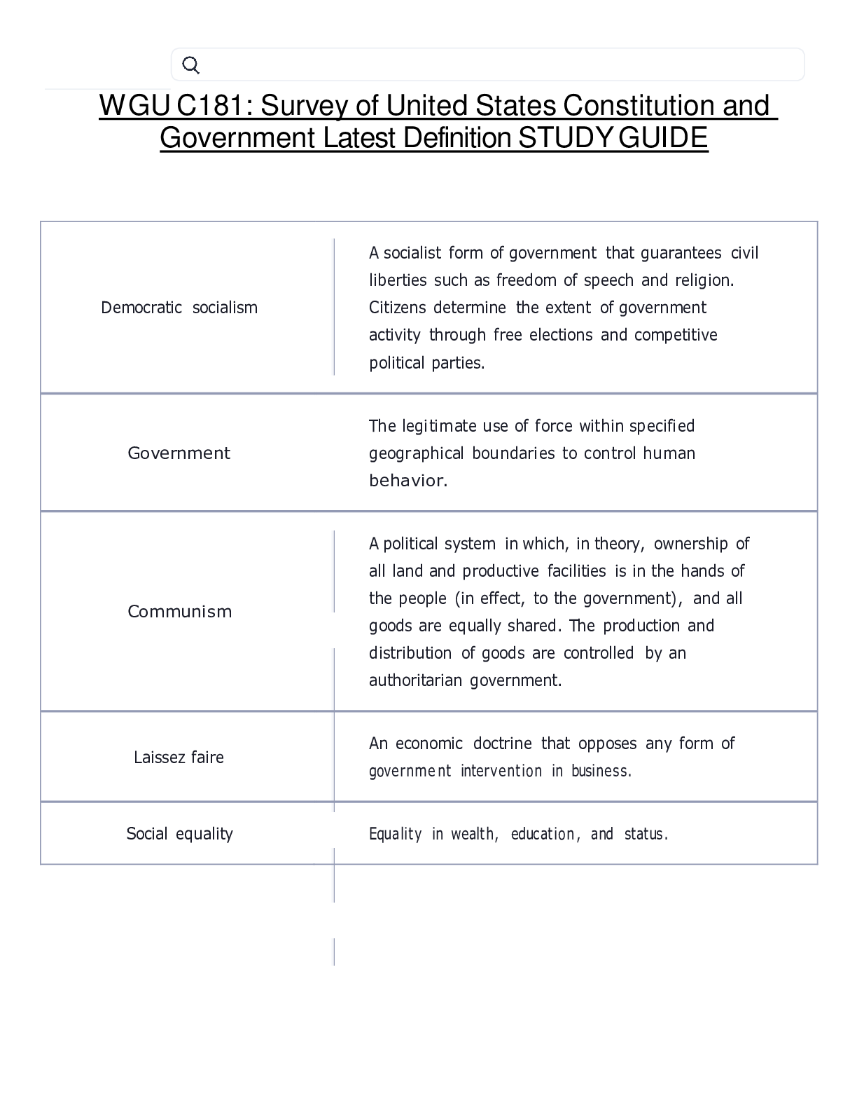Preview of WGU C181: Survey of United States Constitution and  Government Latest Definition STUDY GUI